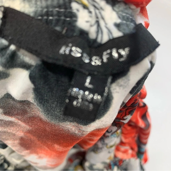 Kiss & Fly Strapless Jumpsuit Large Stretch Knit Colorful Mix Print Cinch Waist - Picture 8 of 12